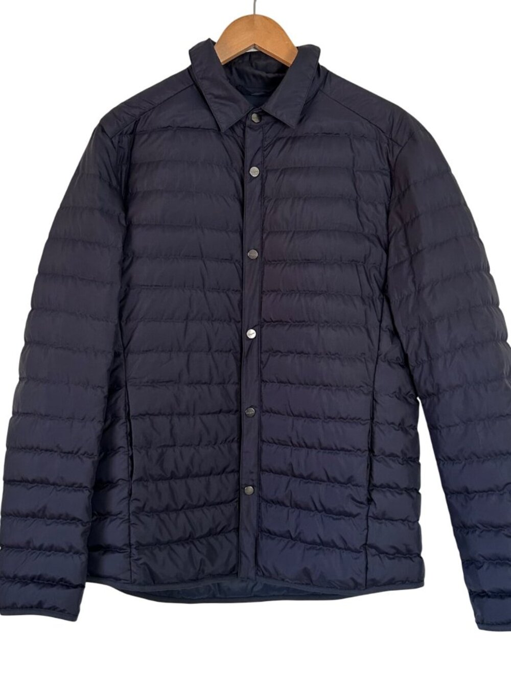 Salvatore Ferragamo Mens Navy Blue Quilted Jacket Sz 52 Silk & Goose Down